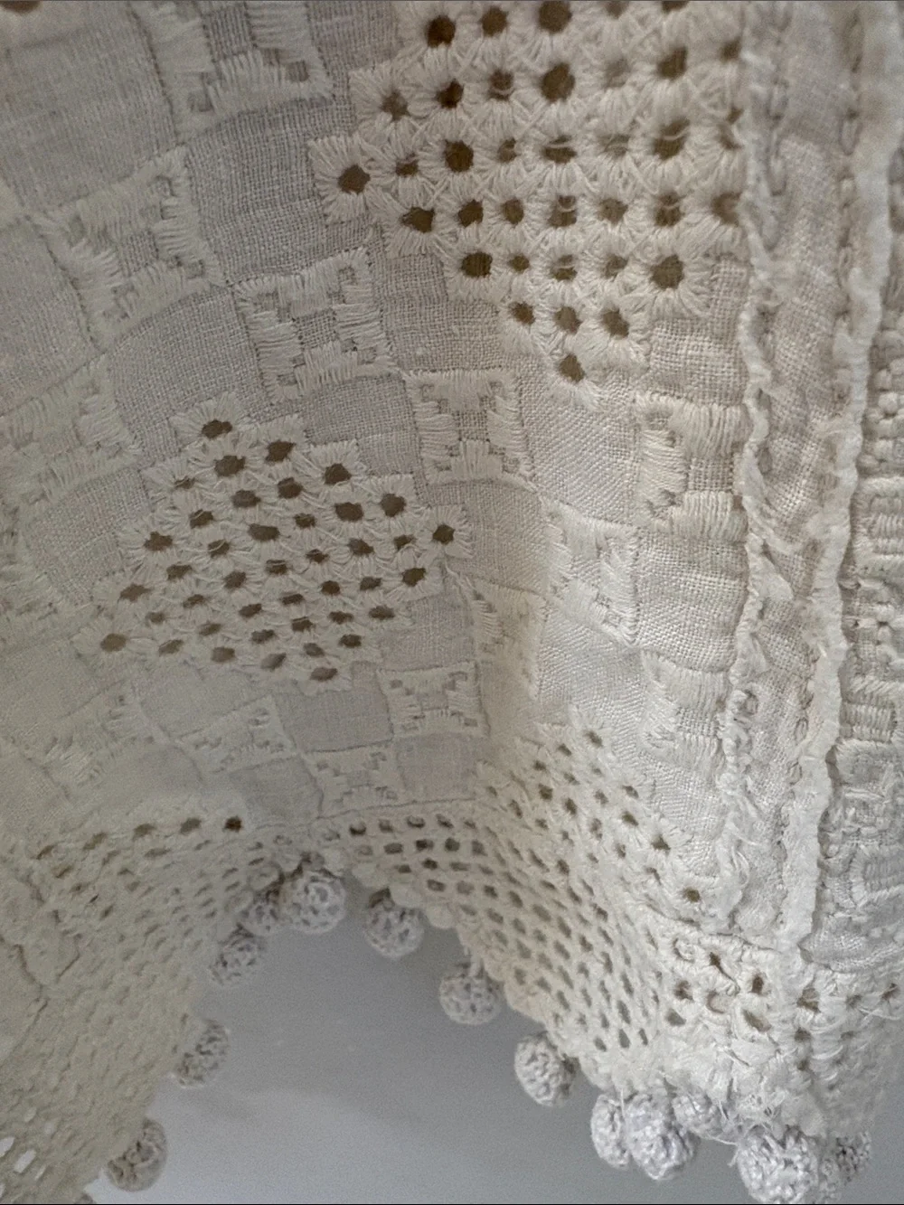 Calypso St. Barth linen Cream Eyelet Pom-Pom Skirt
